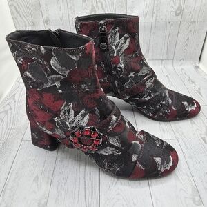Geox Red and Black Floral Ankle Boots - Respira Technology 37.5/US7/7.5